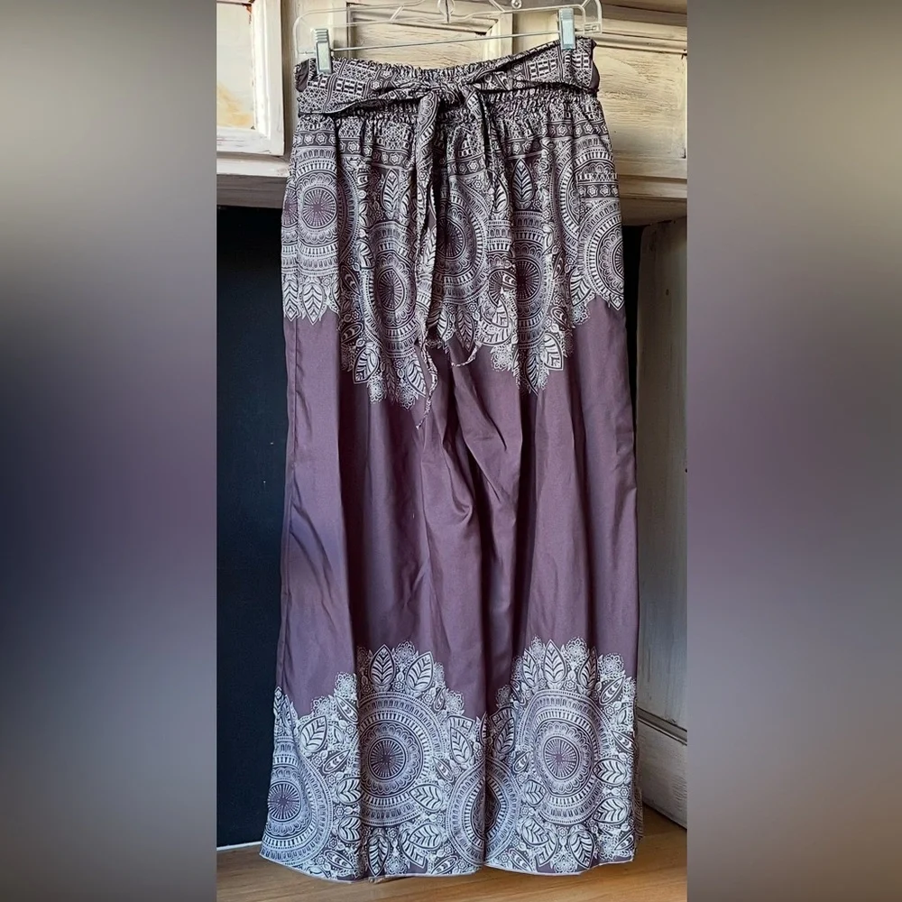 Elastic Waist Women’s Wide Leg Palazzo Tie Front One Pocket Pants 37” Lo… - Picture 1 of 5